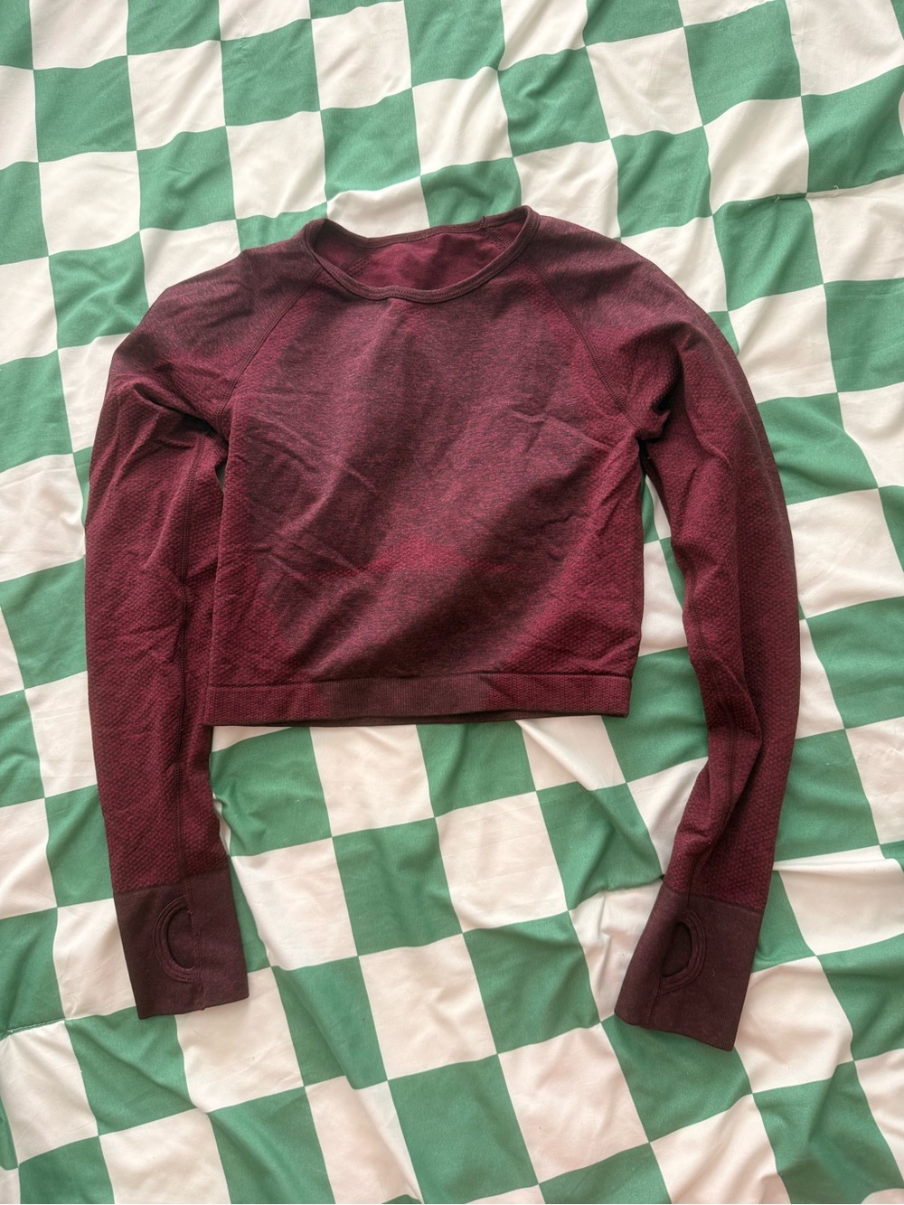 Women's Burgundy Long Sleeve Cropped Top